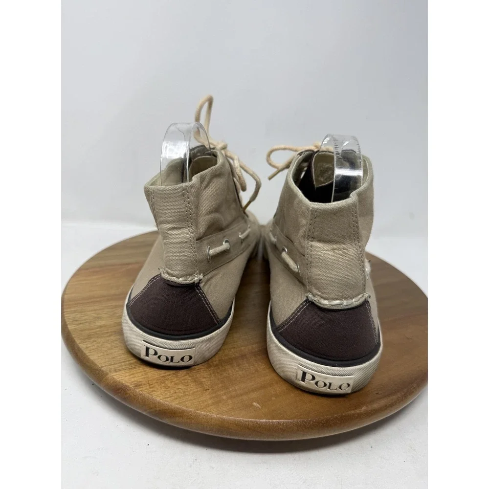 Polo Ralph Lauren Boat Shoes Mens Size 10 Beige‎ Brown Canvas High Top Casual